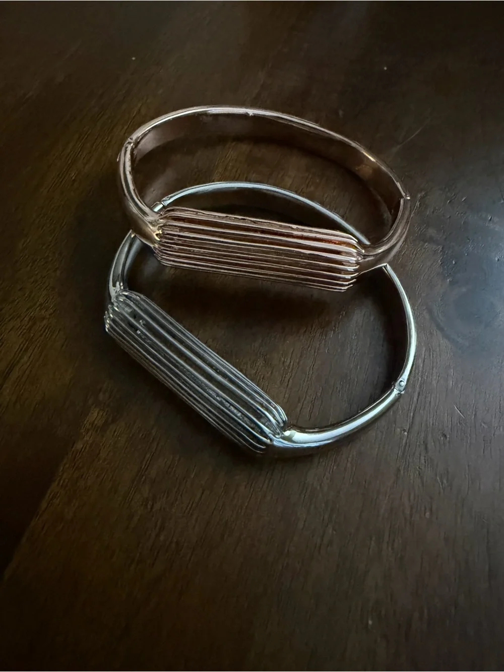 Fitbit Flex 2 Ribbed Metal Hinged Bangle Bracelet - Rose Gold and Silver